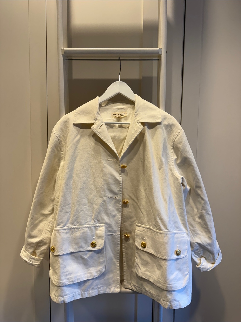Nili Lotan Connor Barn Jacket Ivory Gold Buttons XS